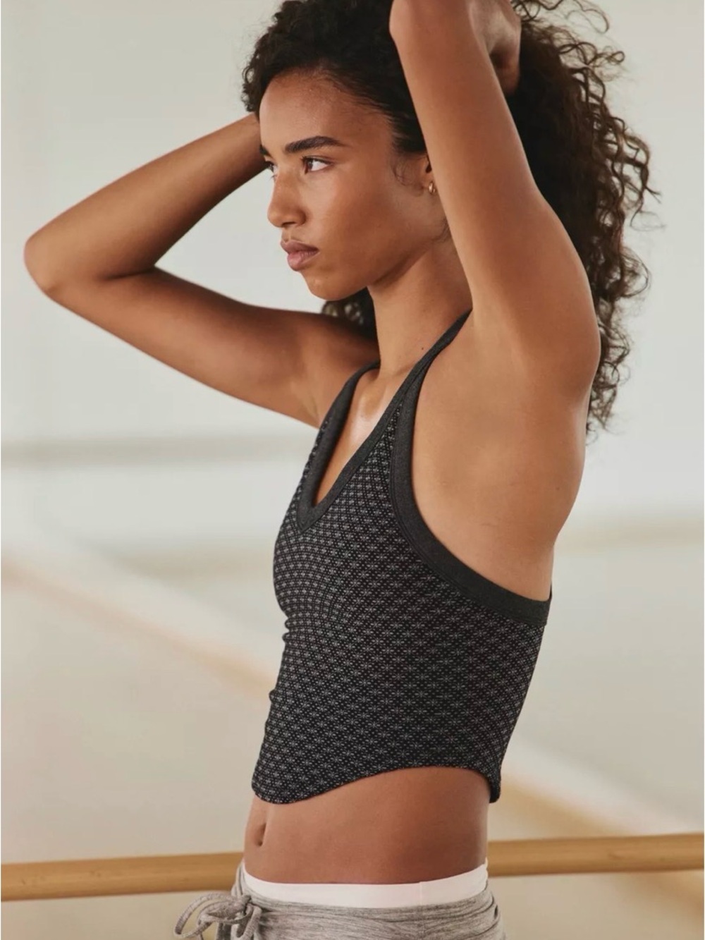 FP Movement by Free People Jacquard Racerback Crop Cami in Black Holiday NWT - Picture 3 of 13